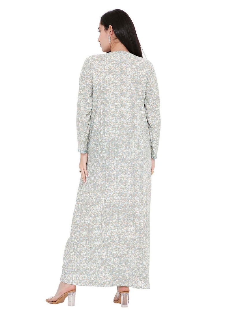 HANA & SARA ELEGANT FARASHA WITH UNIQUE THREAD EMBROIDERY AND STYLISH PRINTED MODEST ARABIC KAFTAN JALABIYA DRESS - Image 3